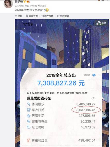一年穿衣打扮花303万,子晴太狠