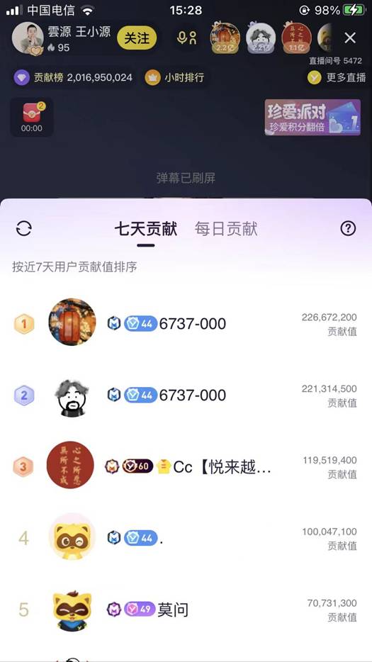 小源庆典榜达200万，0哥秒榜！